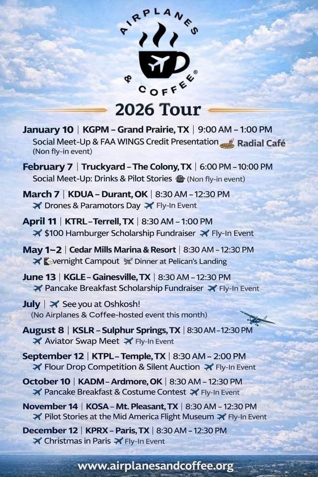 List of 2026 Airplanes and Coffee events